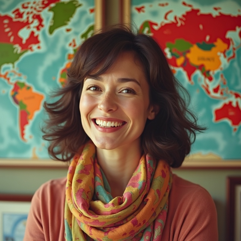 Portrait of Carol Martinez, fictional 1970s owner of Airbnb