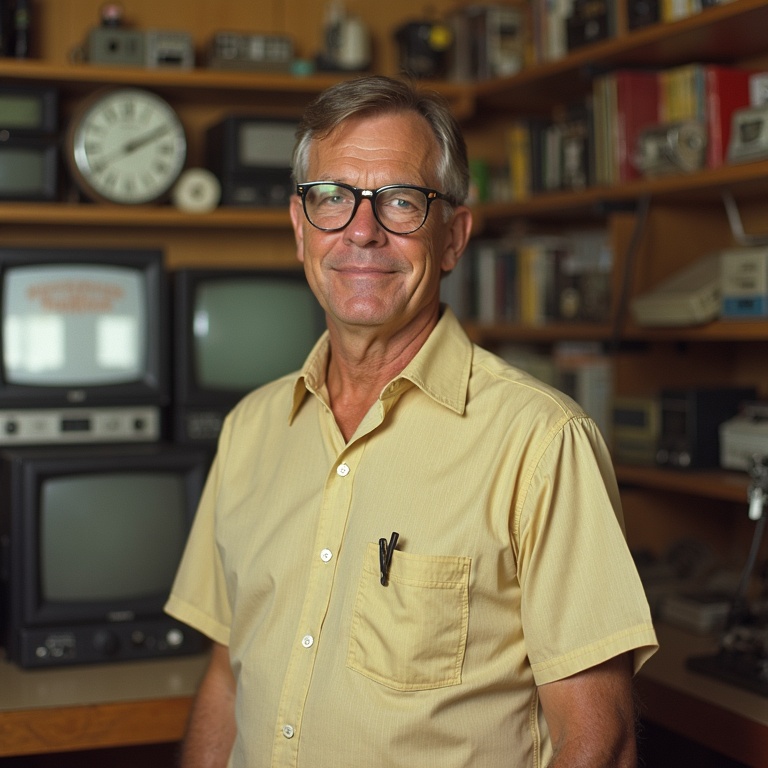 Portrait of Harold Webb, fictional 1970s owner of Apple