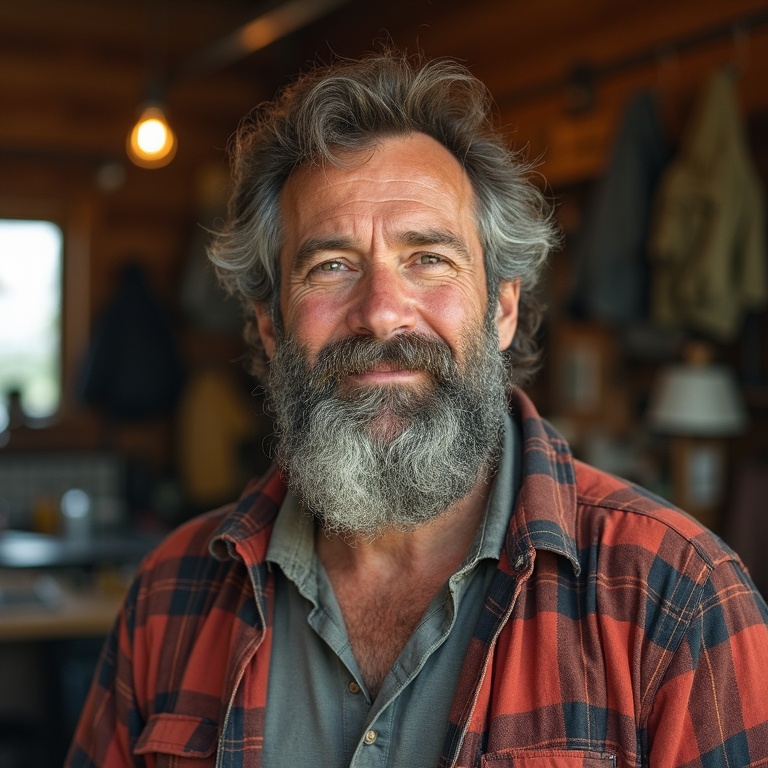 Portrait of Bear Thompson, fictional 1970s owner of Patagonia