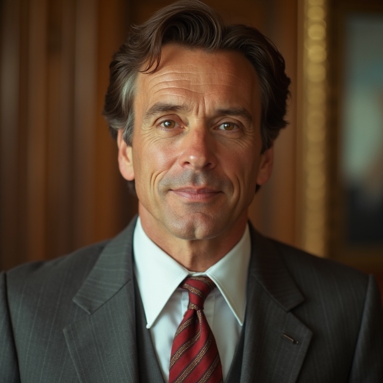 Portrait of James Crawford, fictional 1970s owner of Stripe