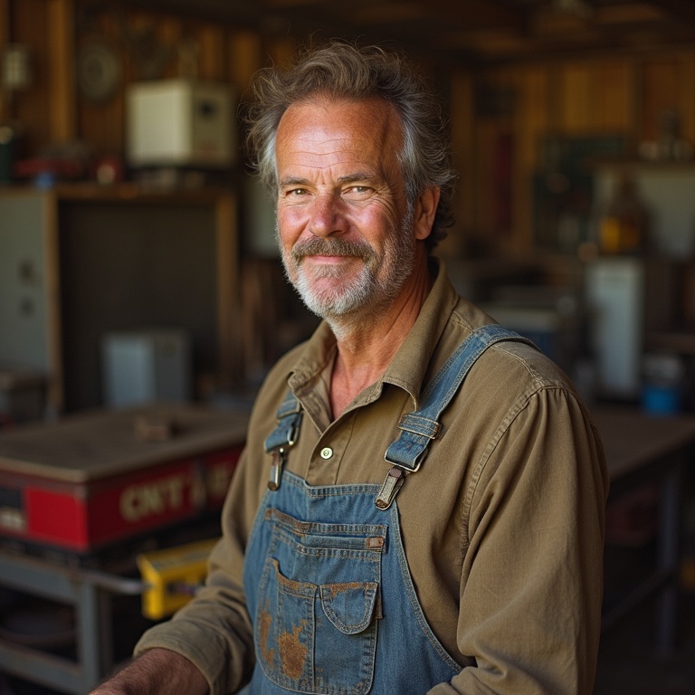 Portrait of Frank Edison, fictional 1970s owner of Tesla