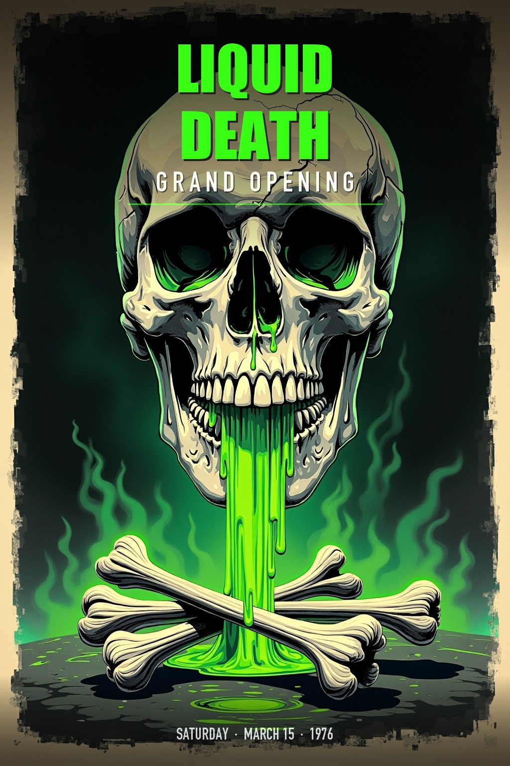 Liquid Death grand opening poster