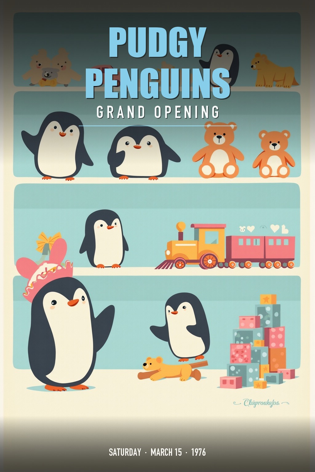 Pudgy Penguins grand opening poster