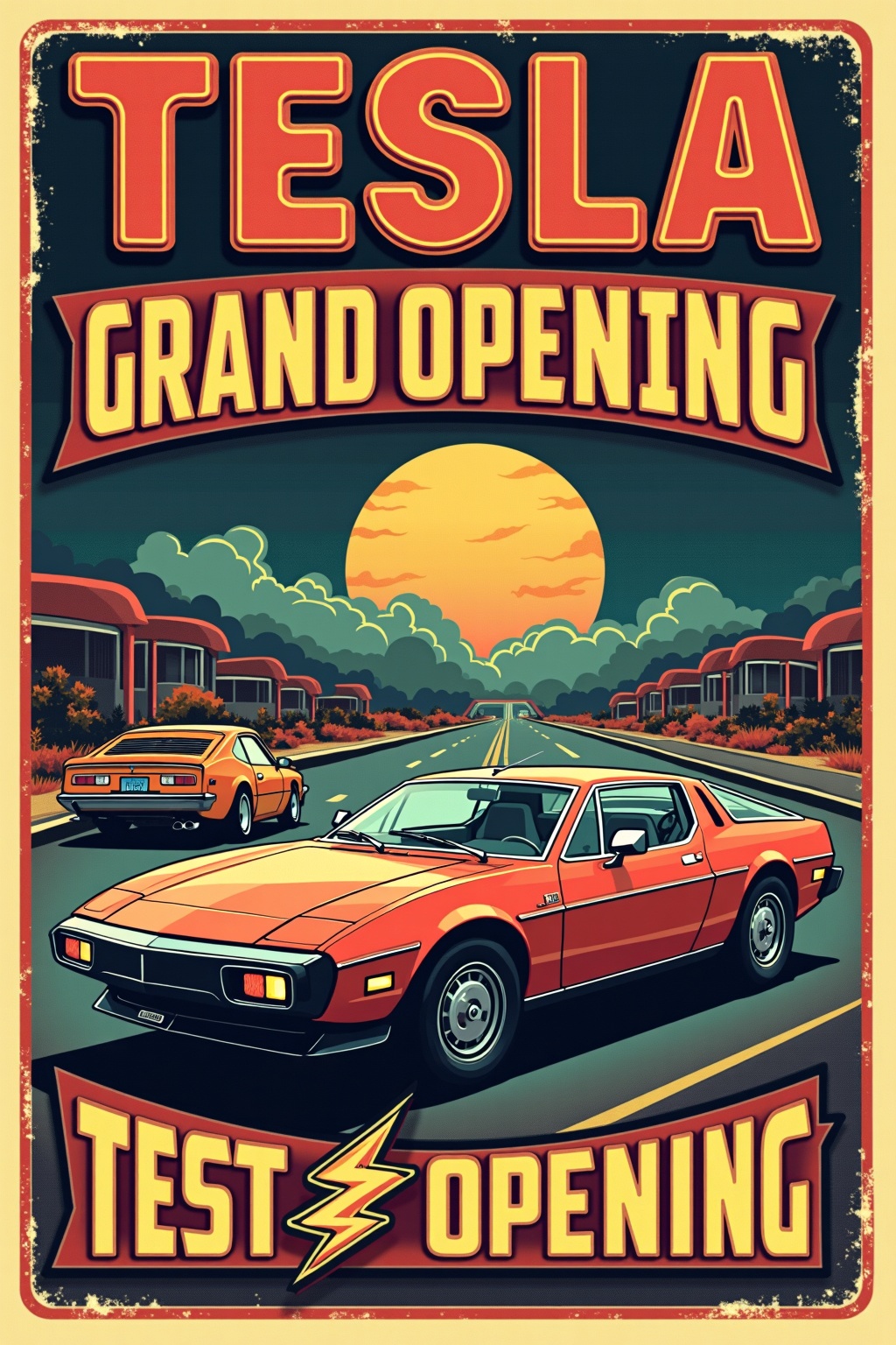 Tesla grand opening poster